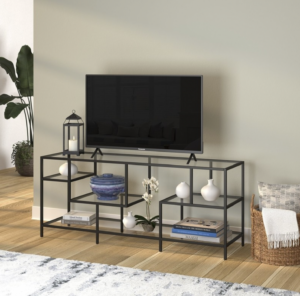 Glass TV stand with metal frame